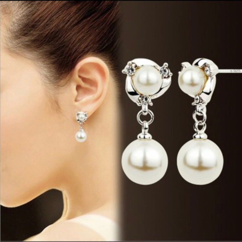 NEW!💙💎MODERN! PEARL LOOK💍SPARKLING CZ DROPS💎💙 - Picture 3 of 8